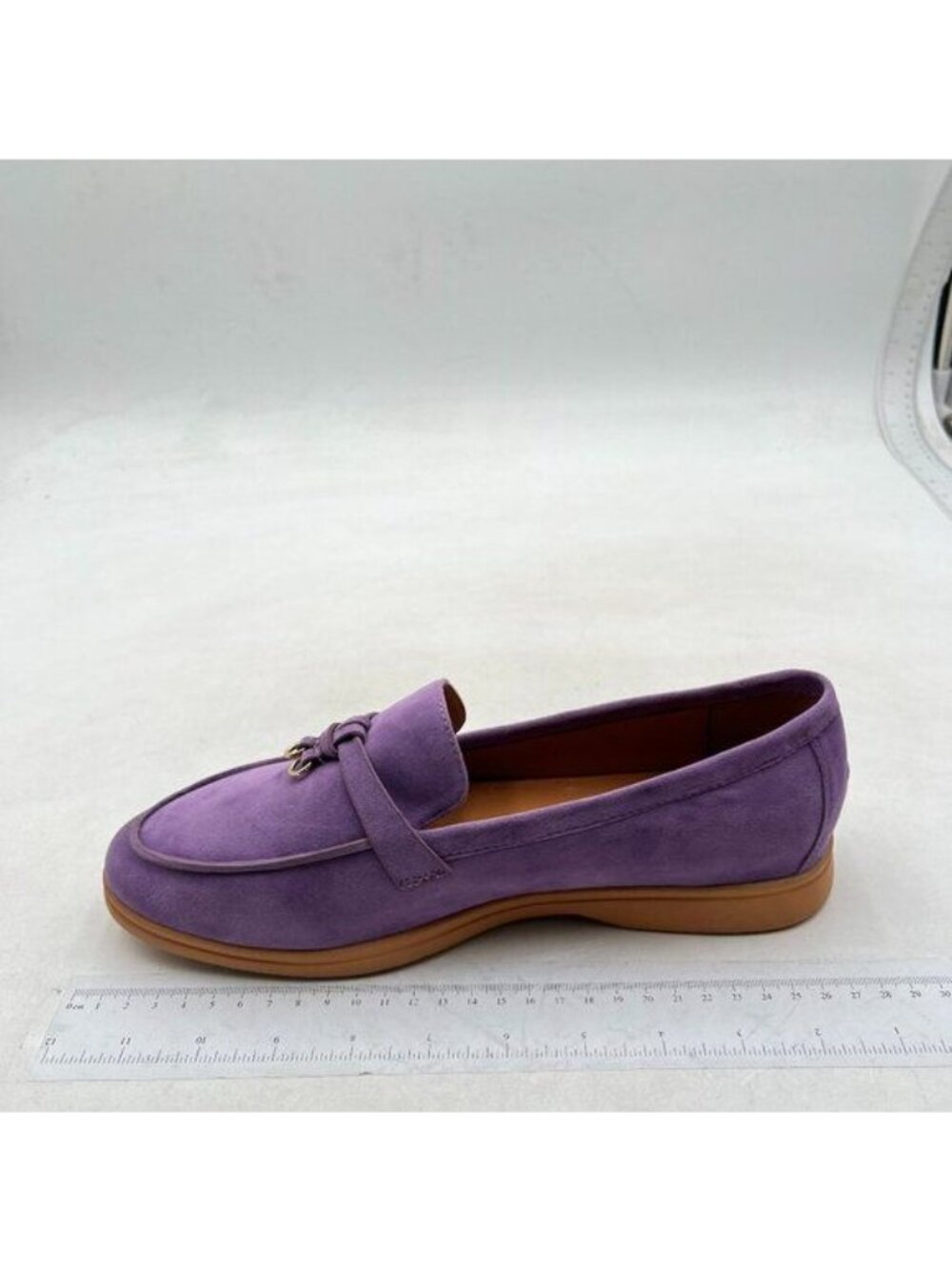 Women's Lavender Suede Loafers with Metal Bit Accent - Picture 2 of 8